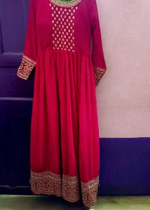 Elegant Red Embroidered Anarkali Gown
