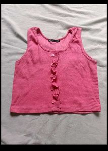 Mango Pink Ruffle Trim Tank Top