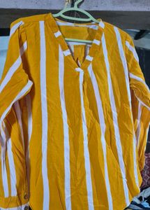 Yellow &amp; White Striped V-Neck Top
