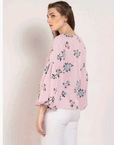 Pink Floral Striped Puff Sleeve Top
