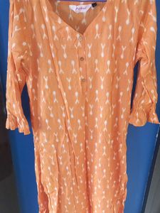 Orange Printed Cotton Kurta