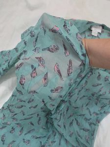 Monsoon Sage Green Bird Print CrinkleBlouse Top