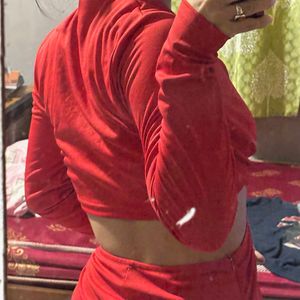 urbanic Vibrant Red Cutout Long Sleeve Dress