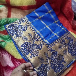 Blue Saree with Peacock Motifs