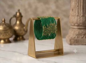 Green Silk Thread Bangles with Gold Beads set of 1
