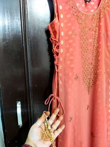 Peach Cut Stone Work Dress One Peace Long ✨