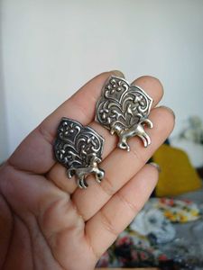 Brass Unique Silver Horse Design earring