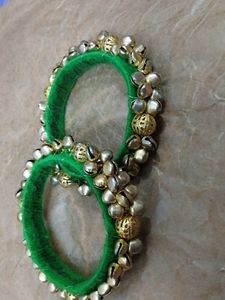 Green Bangles with Golden ghunghroo