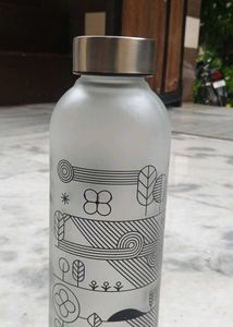 Frosted Glass Water Bottle with Artistic Design