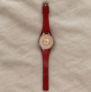 Stylish Red Leather Strap Watch