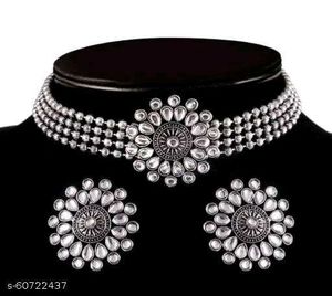 Oxidized Silver Choker Necklace Set