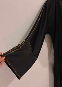 Elegant Black Abaya with Gold Hand Work