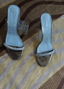 Mochi Silver Transparent Block Heels