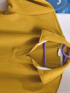 Mustard Yellow Ribbed Polo Top