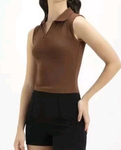 Sleeveless Cropped Polo Top