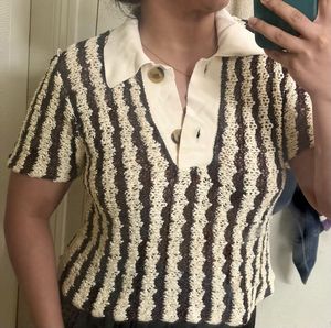 ZARA Striped Knit Polo Shirt