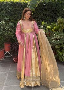 Elegant Pink & Gold Anarkali Gown without bottom