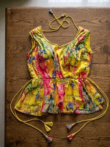 Designer Yellow Crop Top & Palazzo Set with Dupatt