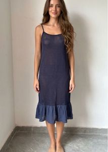 Navy Blue Slip Dress with Ruffle Hem