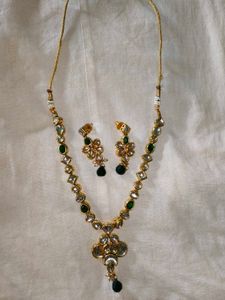 Combo of Kundan set with earring and Blue beaded n