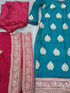 Elegant Teal &amp; Red Salwar Suit