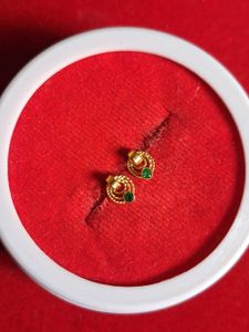 Gold Tone Stud Earrings with Green Stones