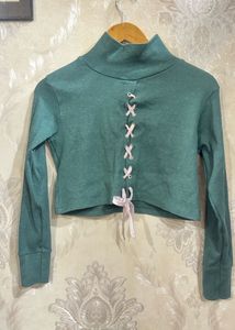 Green Turtleneck Crop Top