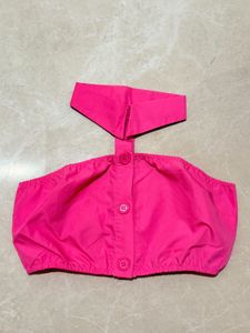 Hot Pink Button-Up Crop Top