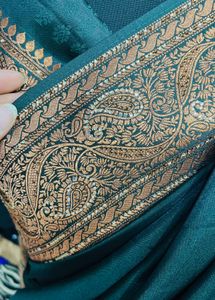 Elegant bottle green Saree with Brocade Border