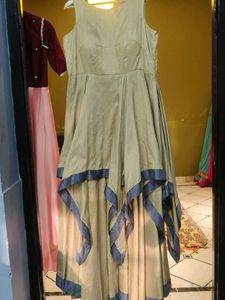 Raw Silk Fully Flair Zigzag Pattern Gown