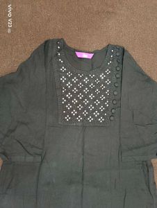 Libas Black Cotton Kurti with Mirror Work |
