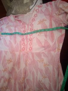 Pink Leaf Print Kurta Set with Embellishments