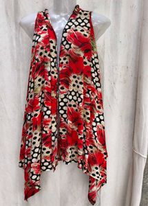 I. Stylish Sleeveless Red Floral Print Vest