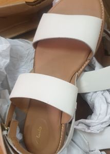 Clarks White Leather Sandals