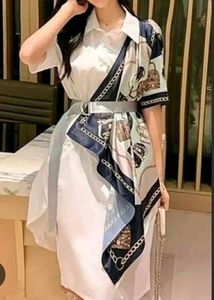 Elegant White Shirt Dress with Scarf Detail