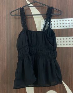 Black Ruffle Strap Top