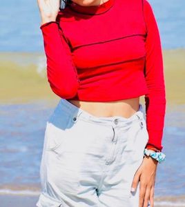 Red Long Sleeve Crop Top