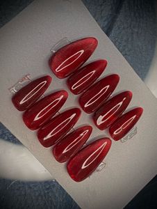 Deep Ruby Red Cat Eye Press On Nails