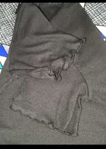 Black Ruched V-Neck Top