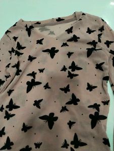 Sheer Butterfly Print Bell Sleeve Top