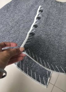 Grey Melange Jersey A-Line Mini Skirt with Buttons