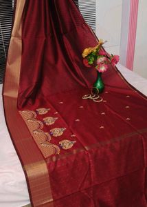 Elegant Maroon Embroidered Zaree Patta Saree
