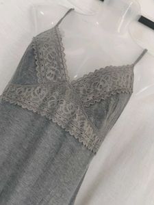 M&amp;S Gray Lace Trim Cami Nightgown