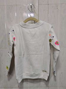 Girls White Embroidered Floral Ruffle Sweatshirt