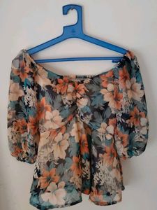 Chic Floral Print Puff Sleeve Top