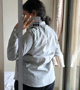 Grey Pure Linen Collared Shirt