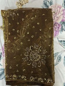 Beautiful Sequined Brown Saree
