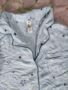Light Blue Star Print Pajama Shirt