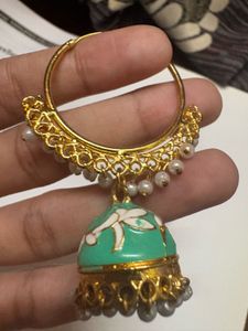 Green Jhumka Hoop Earrings