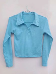 Baby Blue Long Sleeve Polo Top